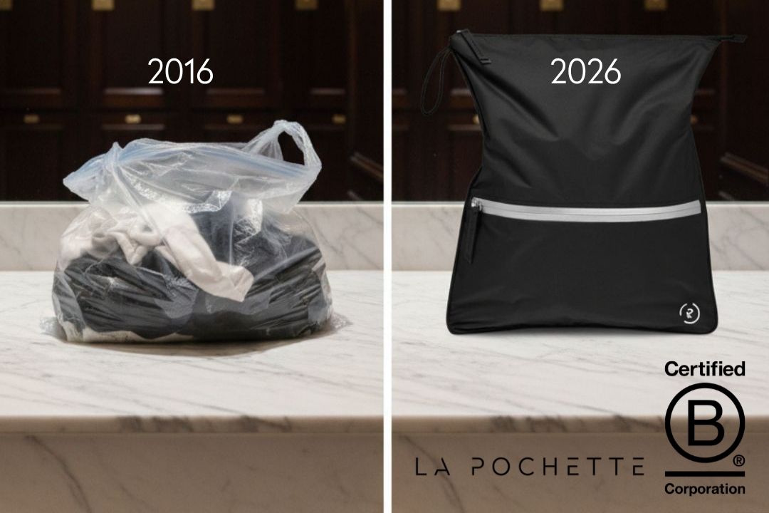 Plastic bag and La Pochette Sweat Bag with dates 2016 and 2026