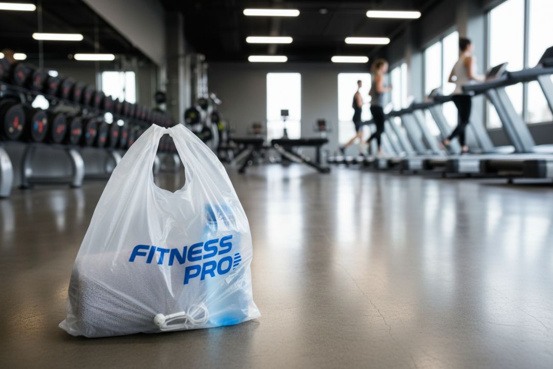 Plastic carrier bag in a gym
