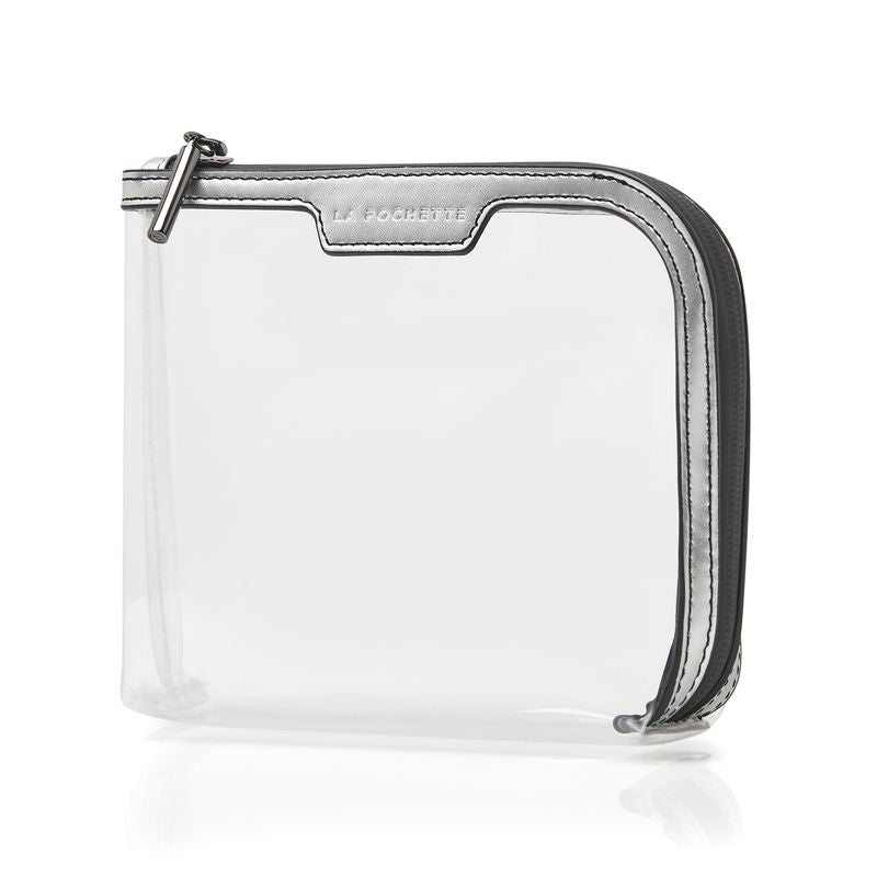Small Anywhere Everywhere see through pouch in silver and black 