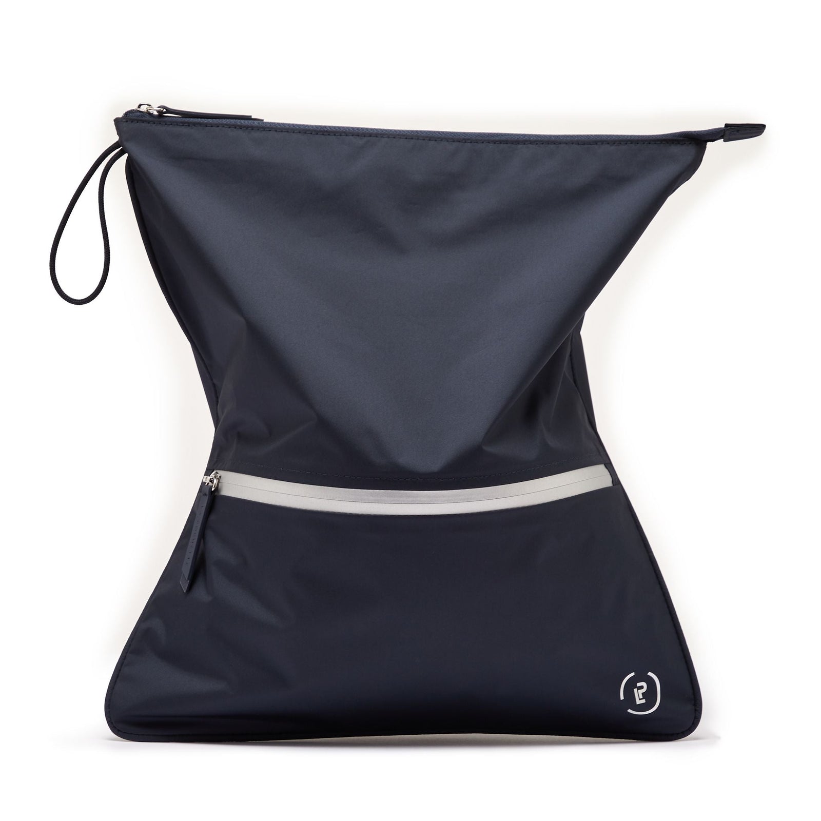 Navy sweat bag with silver trims - Minimal lightweight bag for transporting sweaty gym kit between gym and daily life
