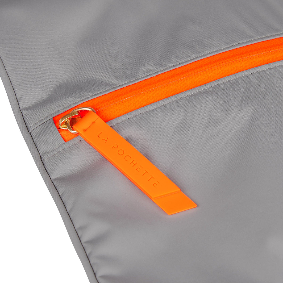 Rear view of Small wet bag in Shadow Neon Orange colourway showing back zip detail