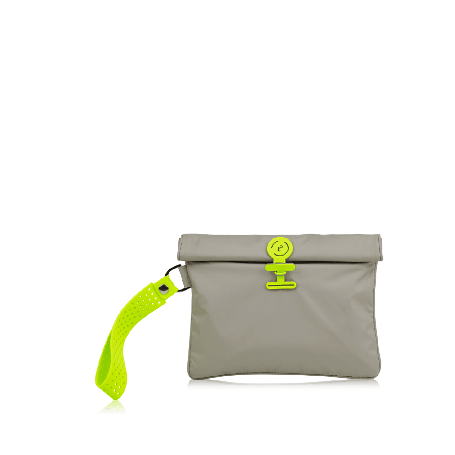 Small Wet Bag in Walnut Neon Green  colourway, folded closed
