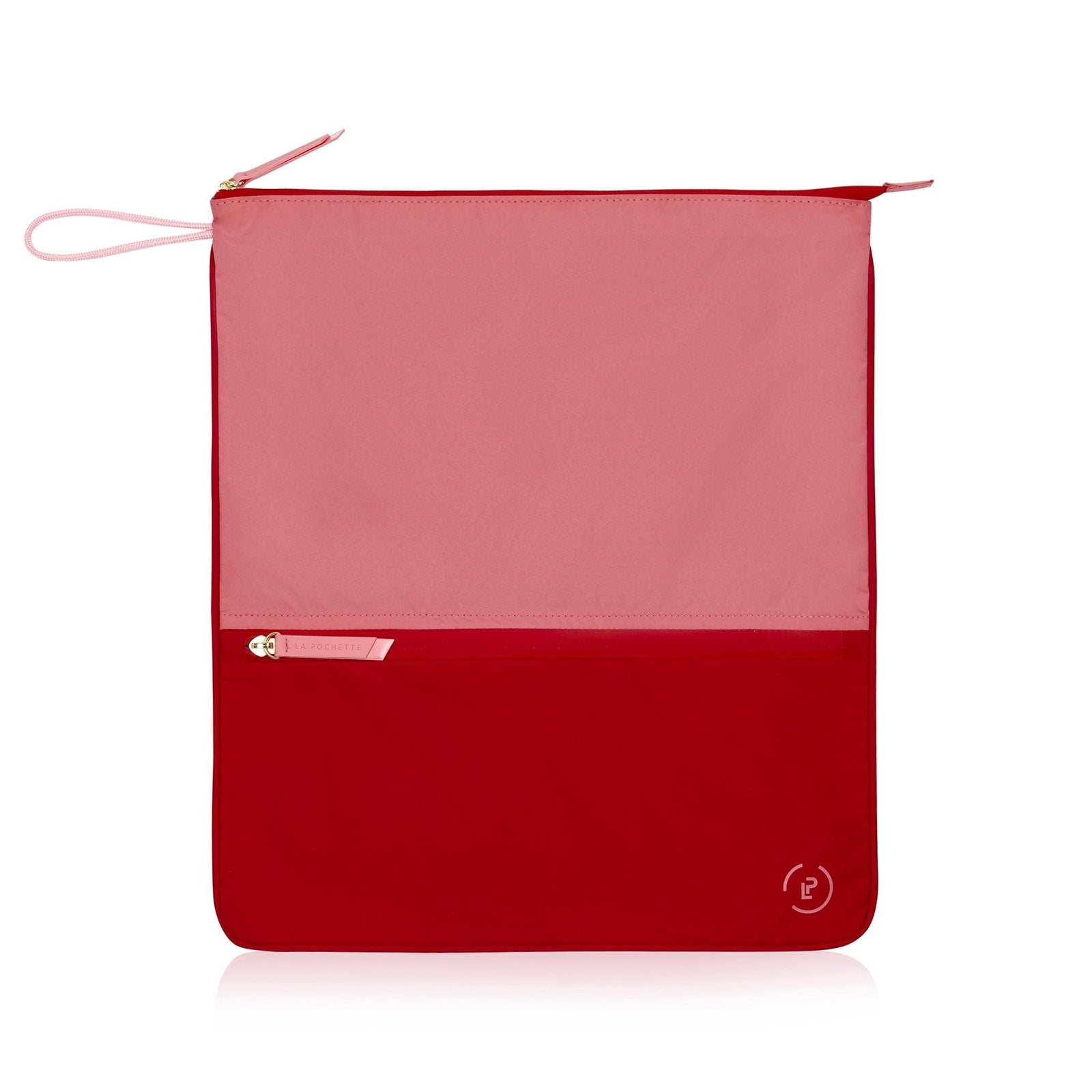 Peony and chilli Sweat Bag, shown flat with both pockets zipped