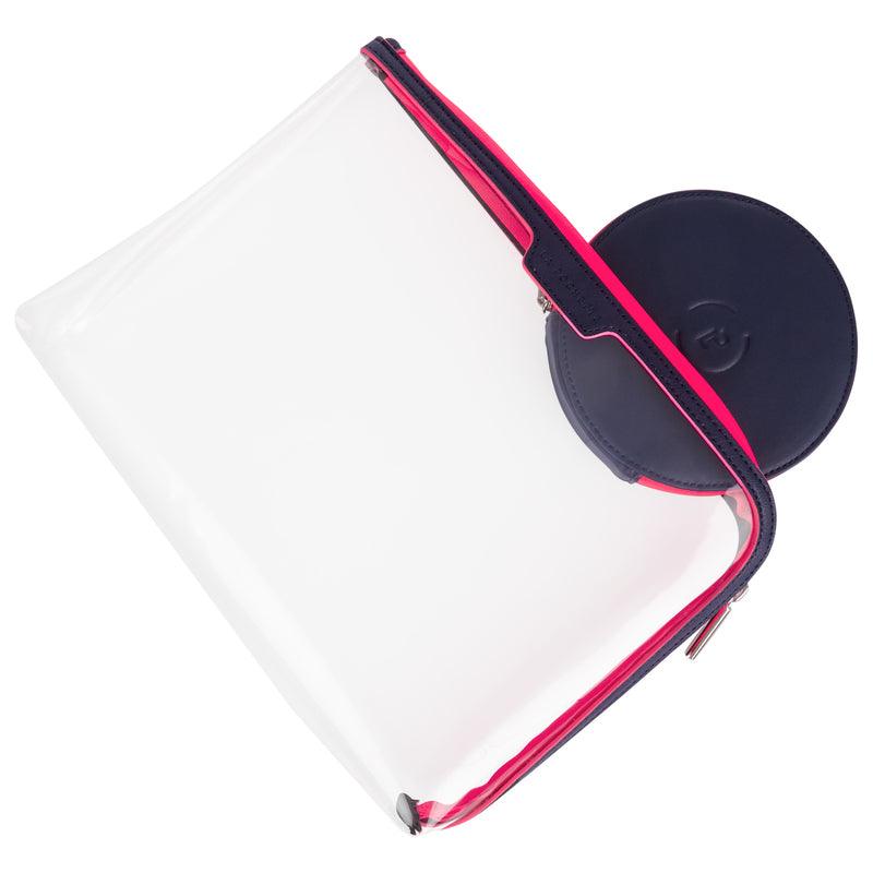 Circle Purse next to Small Anywhere Everywhere in Midnight Neon Pink colourway 