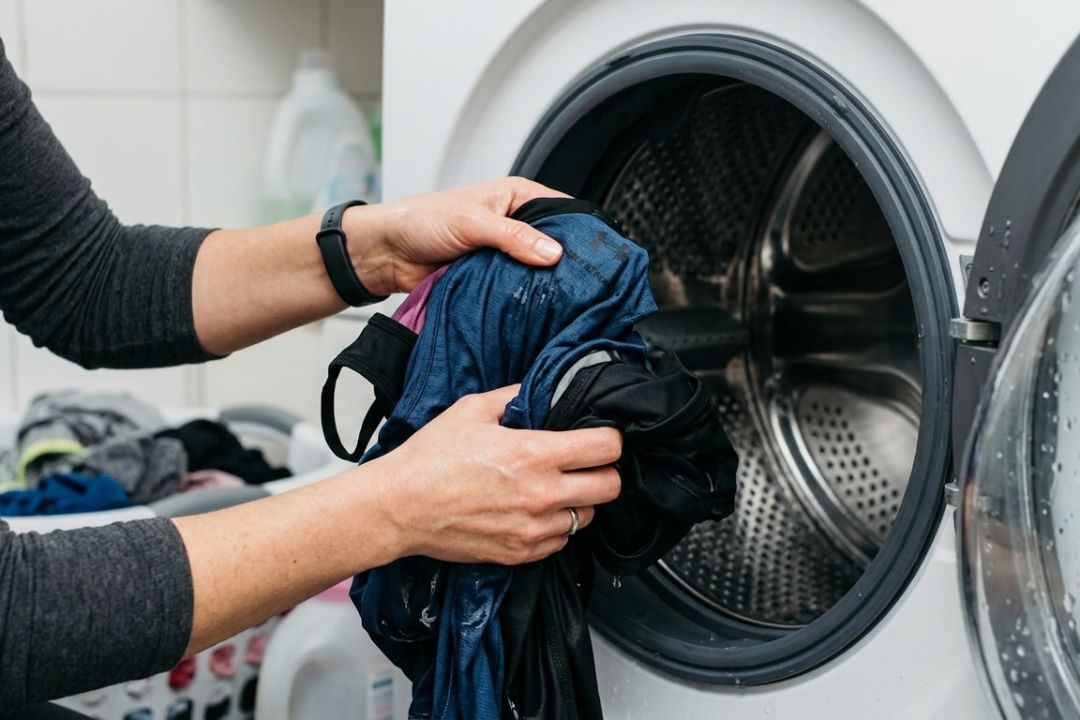 Workout clothes being taken out of a washing machine