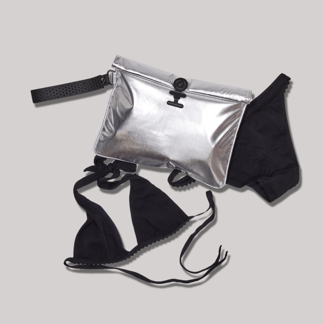 silver and ink large wet bag with black bikini