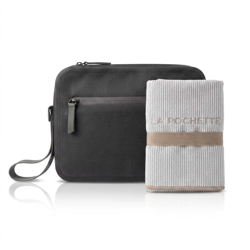 Bag and towel set with a matching white background