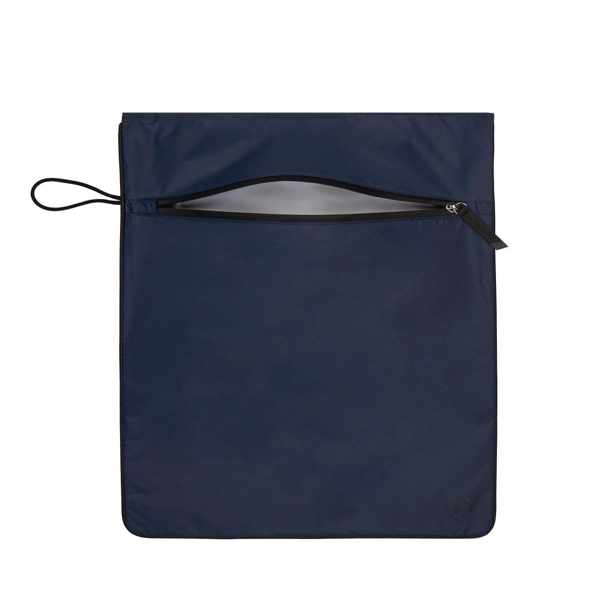 Kit Bag in a navy colourway with the black zip open, showing inner waterproof lining