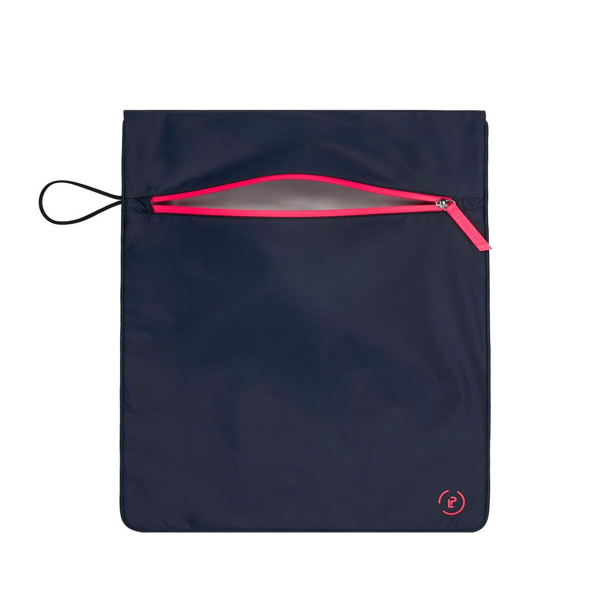 Kit Bag in a navy colourway with the pink zip open, showing inner waterproof lining