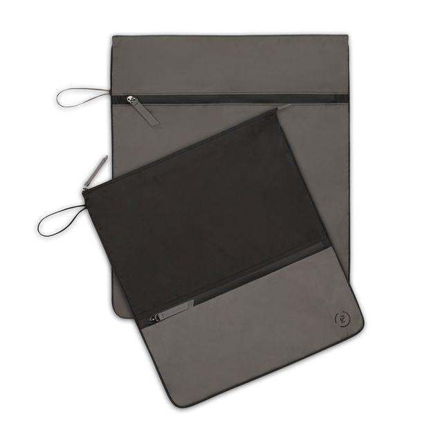 Grey Kit Bag with smaller black and grey Sweat Bag layered in front, featuring water-resistant and deodorising fabric, zip closures and side loops