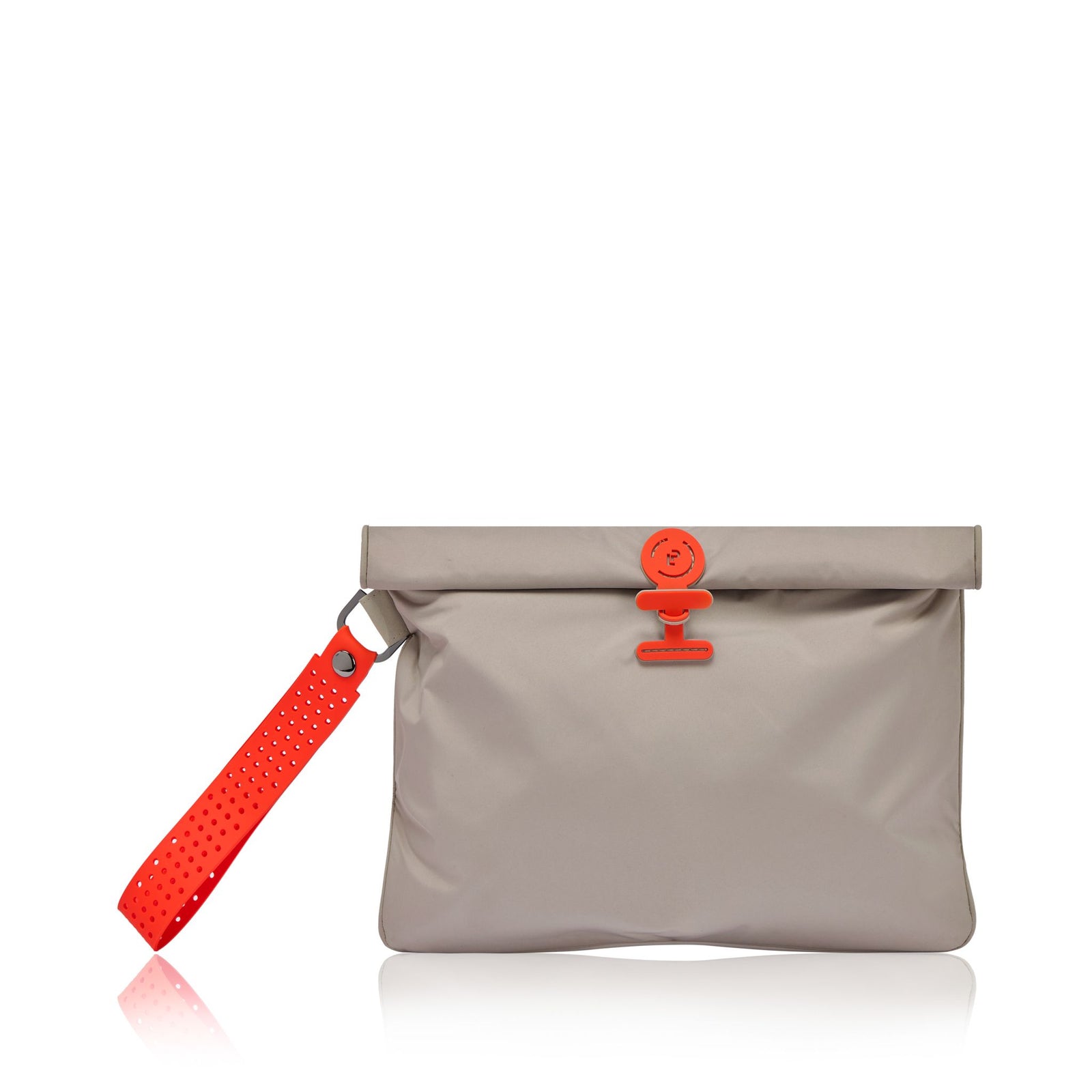 Large waterproof Wet Bag to put wet swimwear, in light taupe and vivid red