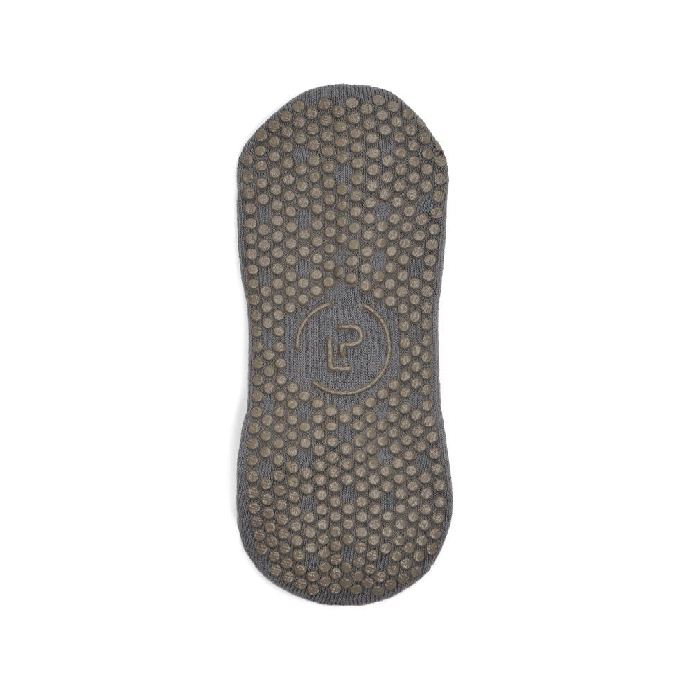 Grey grip sock with textured surface and a LP logo. On a white background