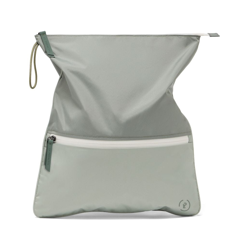 Sweat Bag in sage green - Compact and washable bag for your gym clothes with separate front pocket for other essentials
