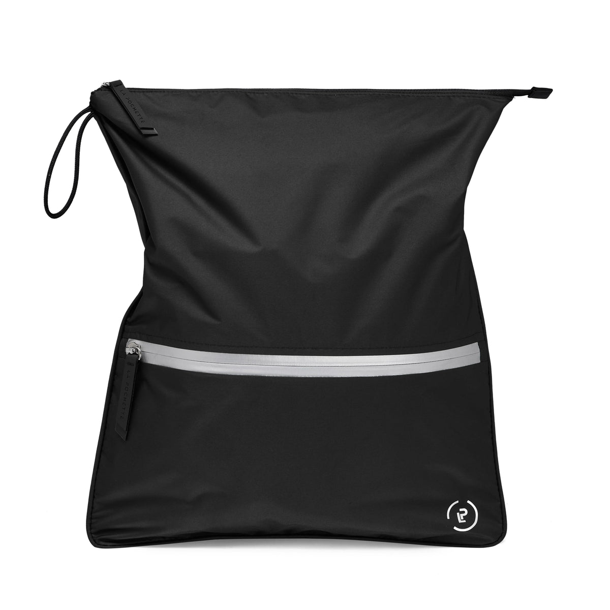 Sweat Bag in black with silver zip - antimicrobial washable bag keeps gym clothes separate in your gym bag or day bag