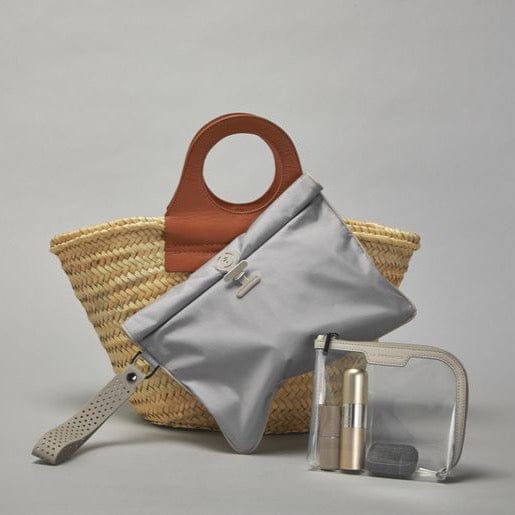 Small  clear pouch  with Large Wet Bag in Linen Shadow colour way and beach basket