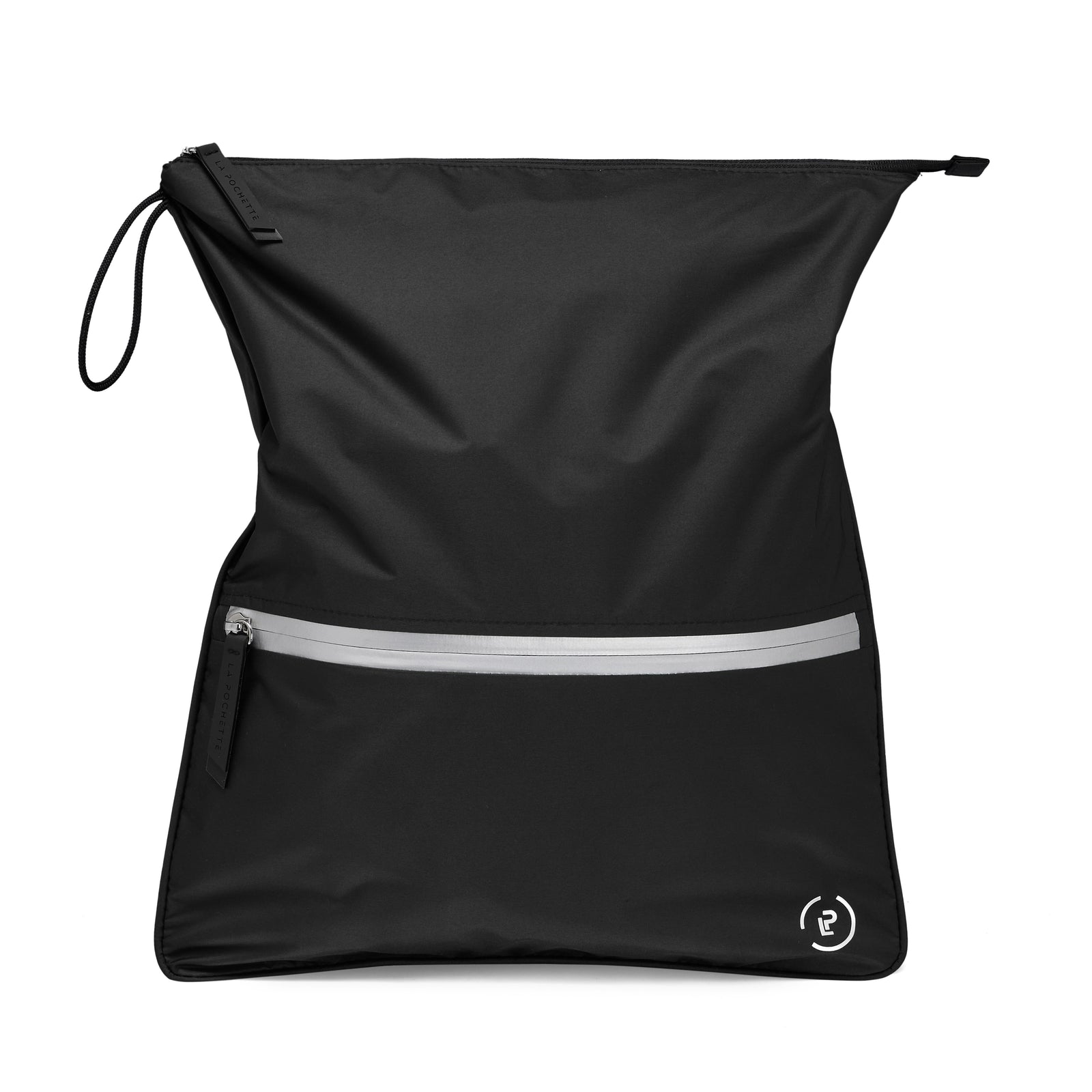 Sweat Bag in black with silver zip - antimicrobial washable bag keeps gym clothes separate in your gym bag or day bag