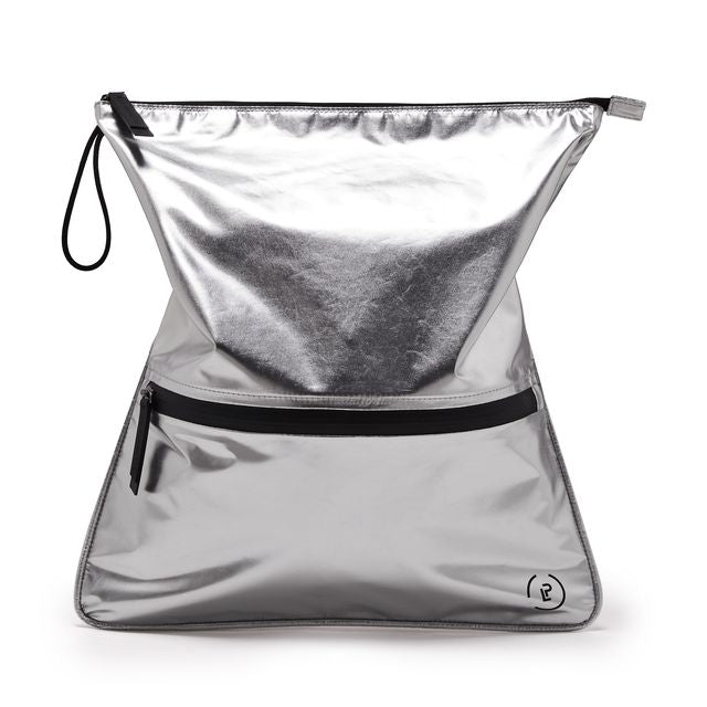 silver and black sweat bag