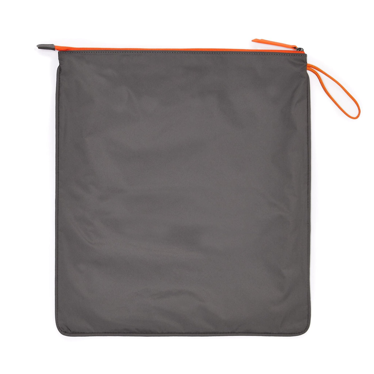 Back view of Sweat Bag showing in dark grey with vivid orange trims and aside loop for hanging in gym lockers