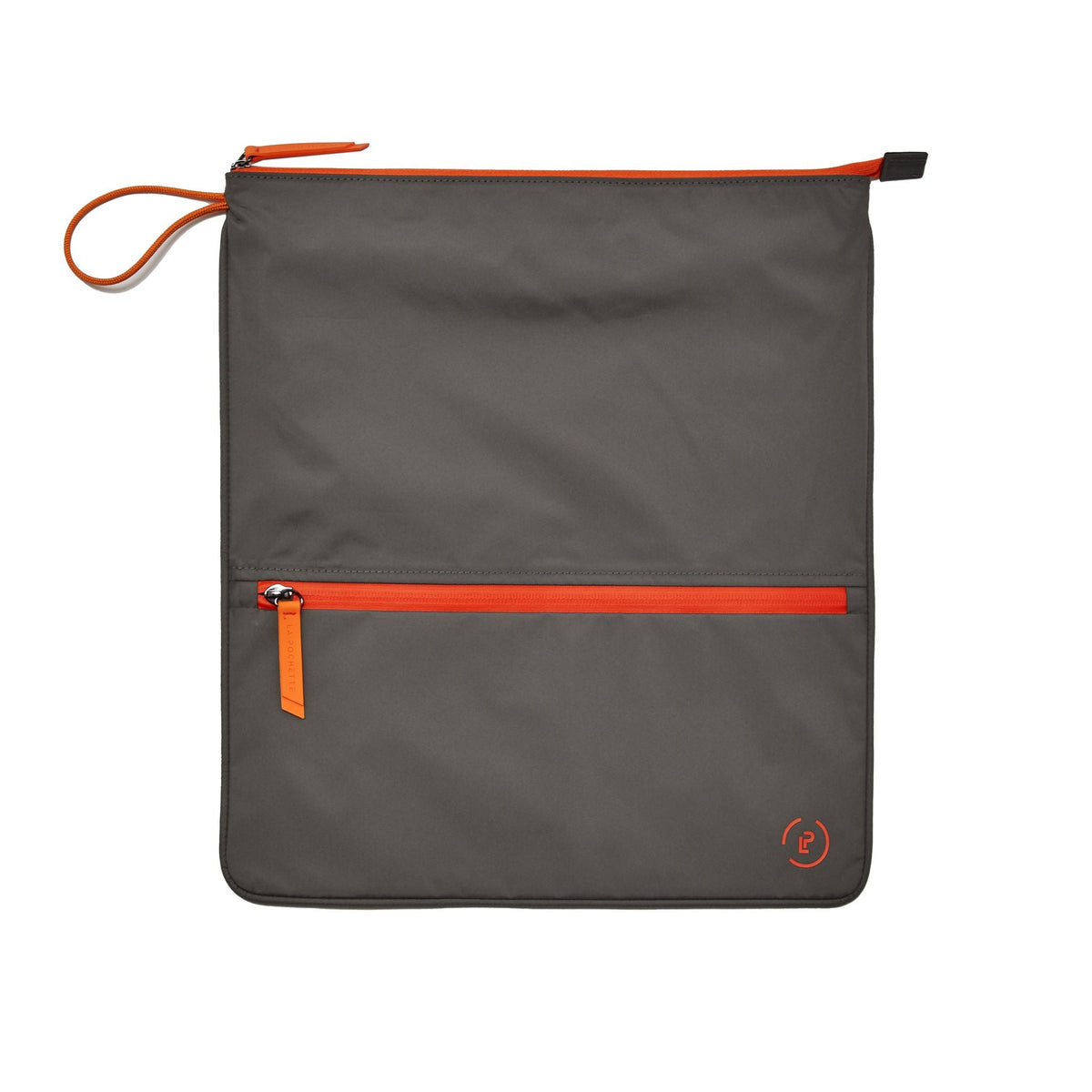 Sweat Bag in dark grey with vivid orange trims - antimicrobial washable bag keeps gym clothes separate in day bags