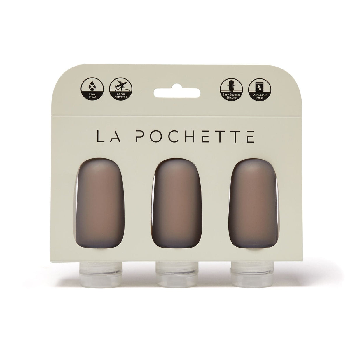 Set of travel bottles in Charcoal Grey colour ways in it&#39;s packaging