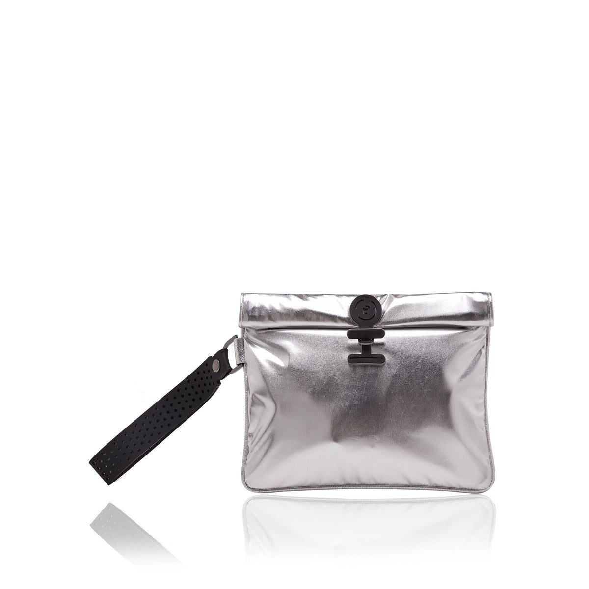 Small waterproof La Pochette Wet Bag to put wet swimwear, in silver with black trims
