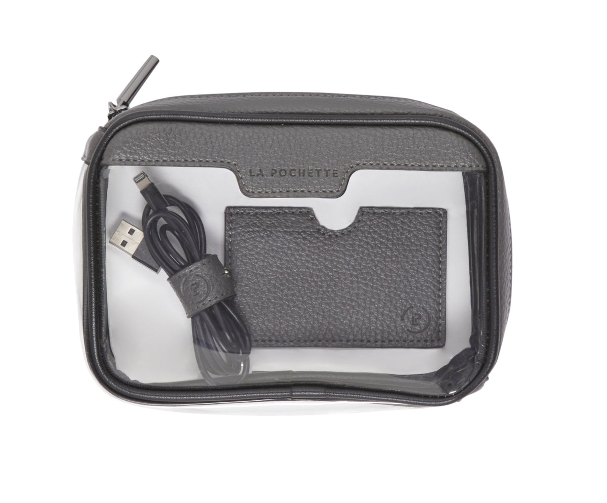 Commute Collection in Charcoal Ink colourway featuring Card Wallet and Cable Tidy inside Anywhere Everywhere Box 