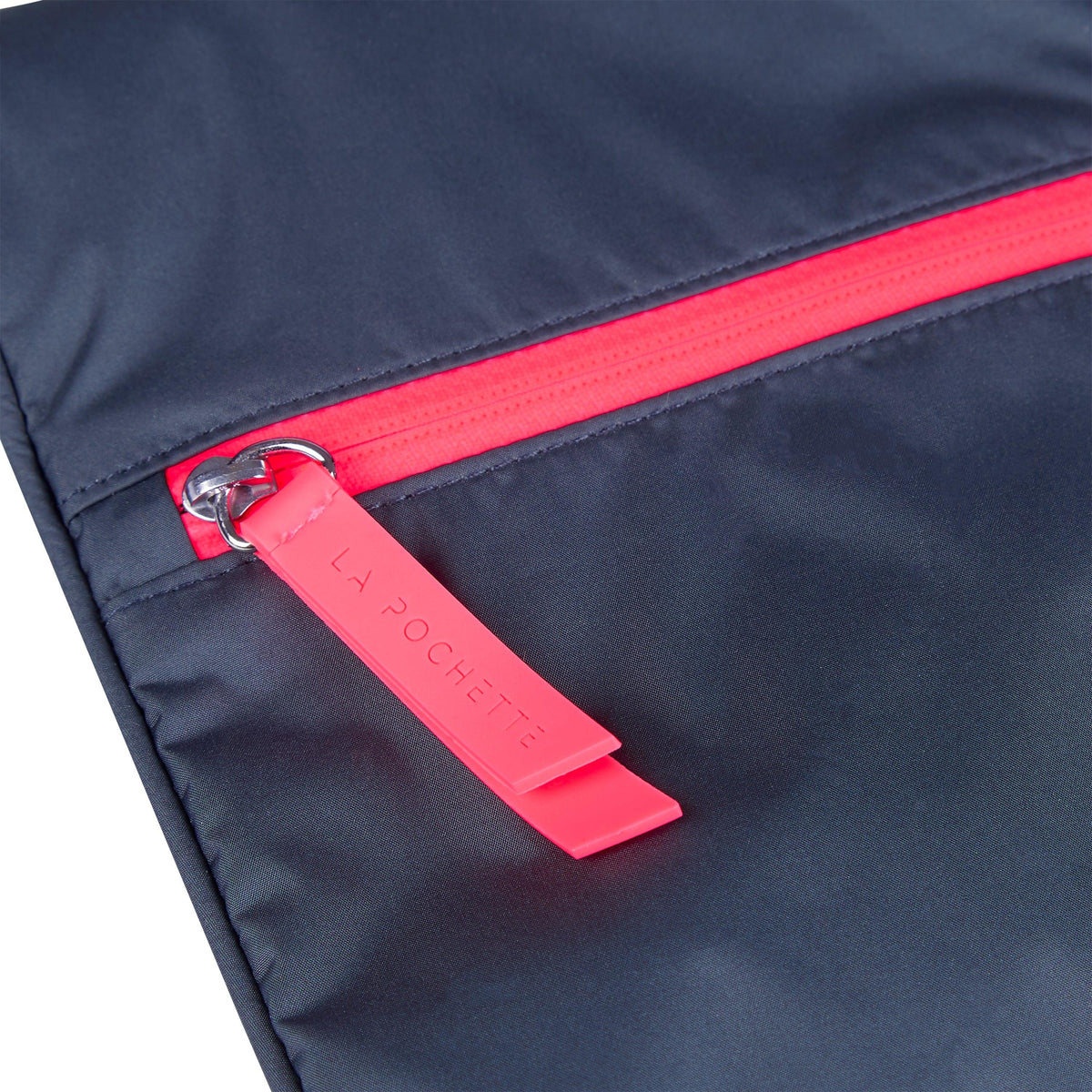 Small Wet Bag in Midnight Neon Pink colourway back pocket zip detail 