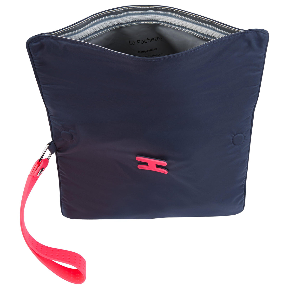 Small wet bag in Midnight Neon Pink open, and showing waterproof lining 