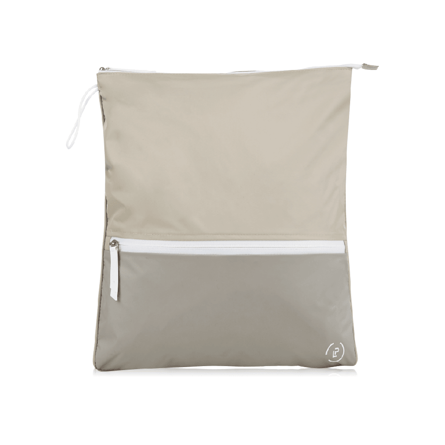 Cashmere Walnut Sweat Bag, shown flat with both pockets zipped