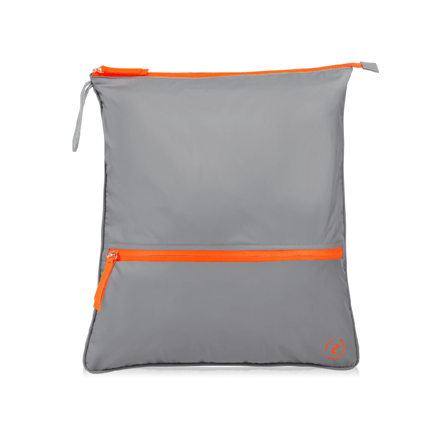 Shadow Neon Orange Sweat Bag, shown flat with both pockets zipped