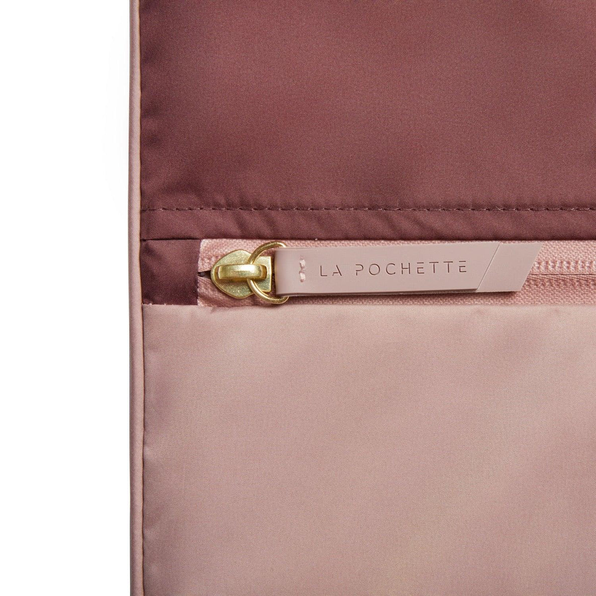 La Pochette zip detail on Oxblood Rose Sweat Bag