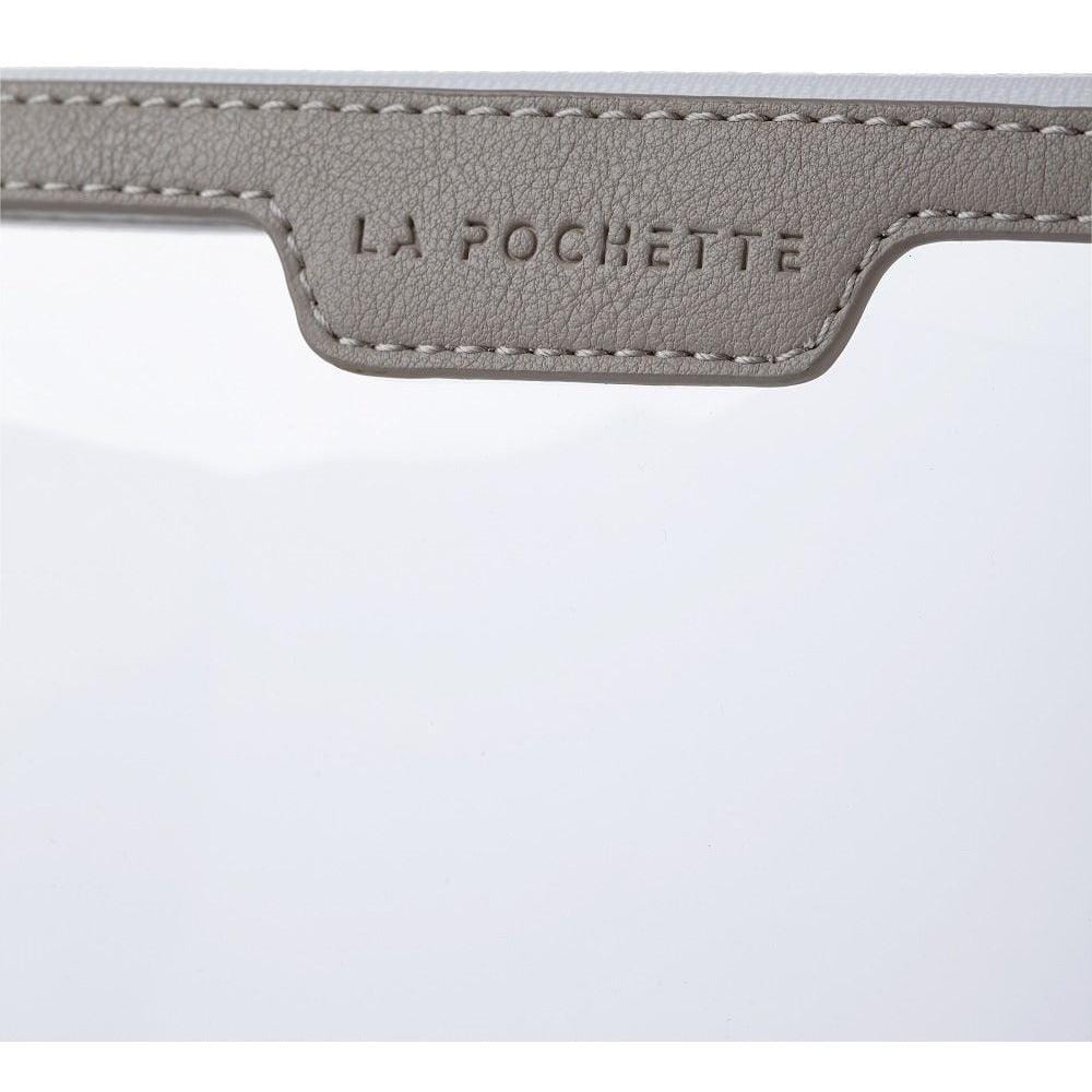 Small Anywhere Everywhere Pouch in Cashmere White colourway, showing Logo detail