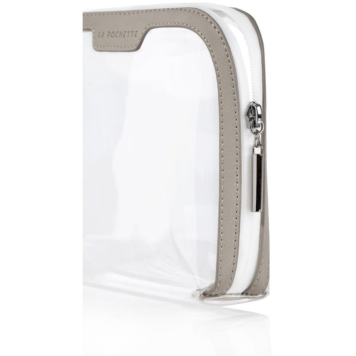 Close up of the zip on the Small Anywhere Everywhere Pouch in Cashmere White colourway