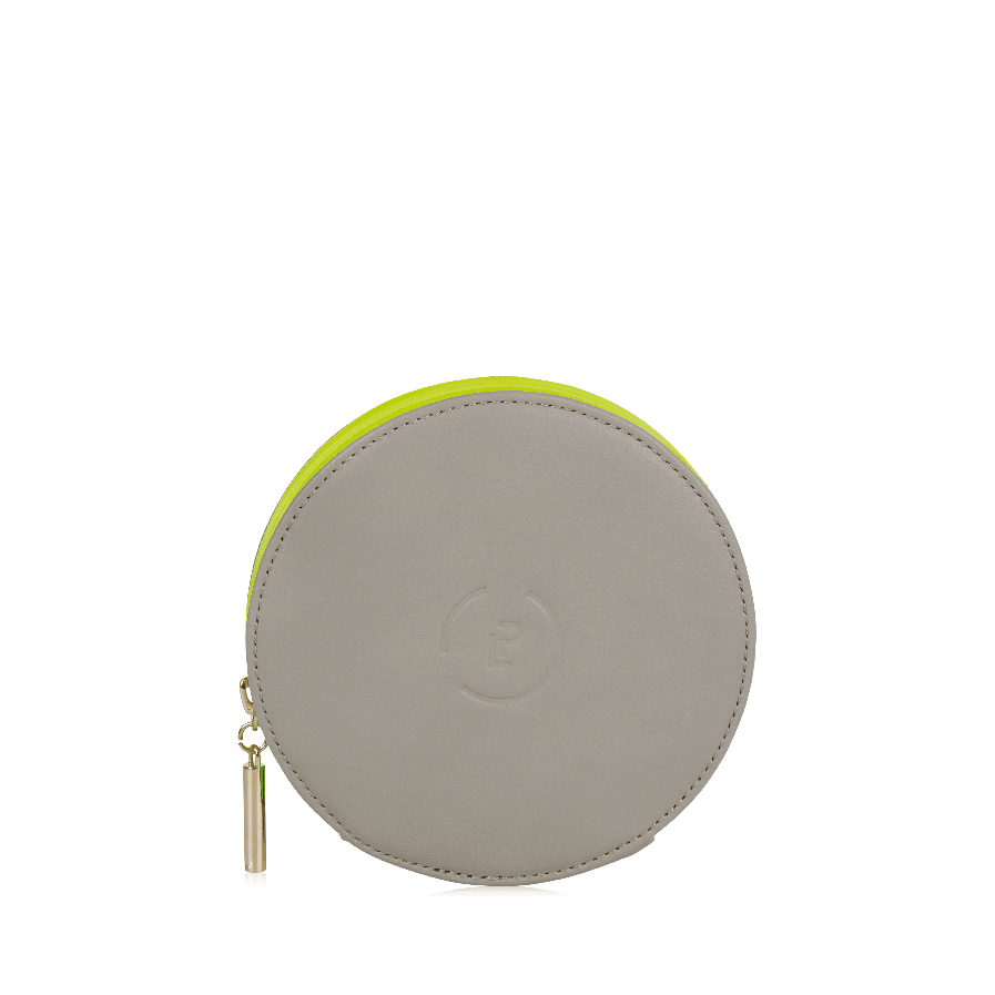 Circle Purse in Walnut Neon Green colourway 