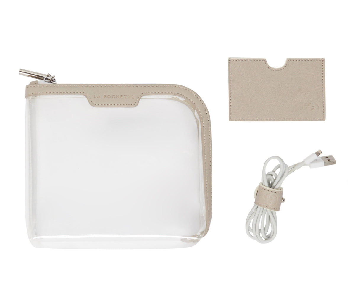 Commute Collection in Cashmere White colourway featuring Small Anywhere Everywhere, Card Wallet, and Cable Tidy 