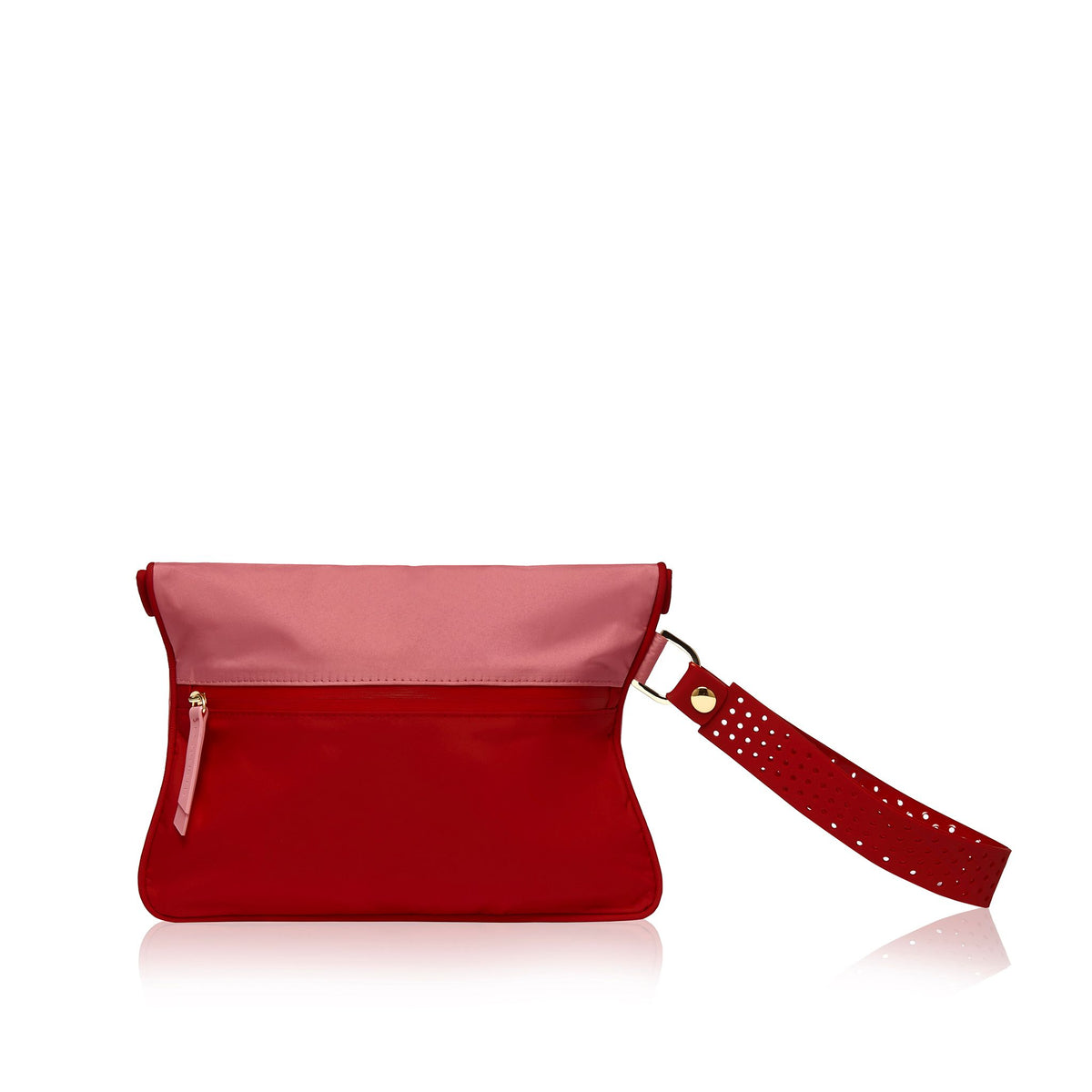 Rear view of Small wet bag in Peony and Chilli colourway showing back zip