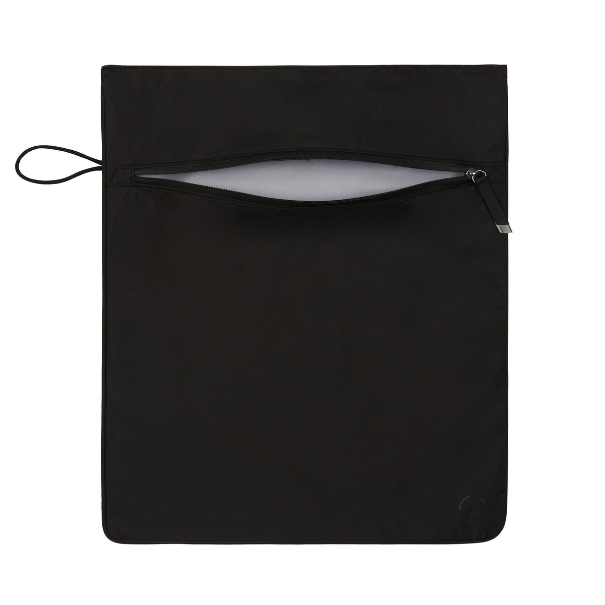 Kit Bag in the black colourway with the black zip open, showing inner waterproof lining