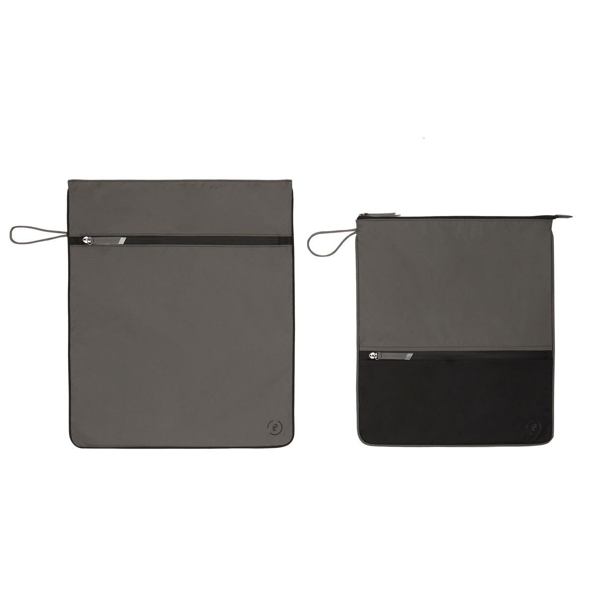 Grey Kit Bag with smaller black and grey Sweat Bag side by side, showing the size comparison 