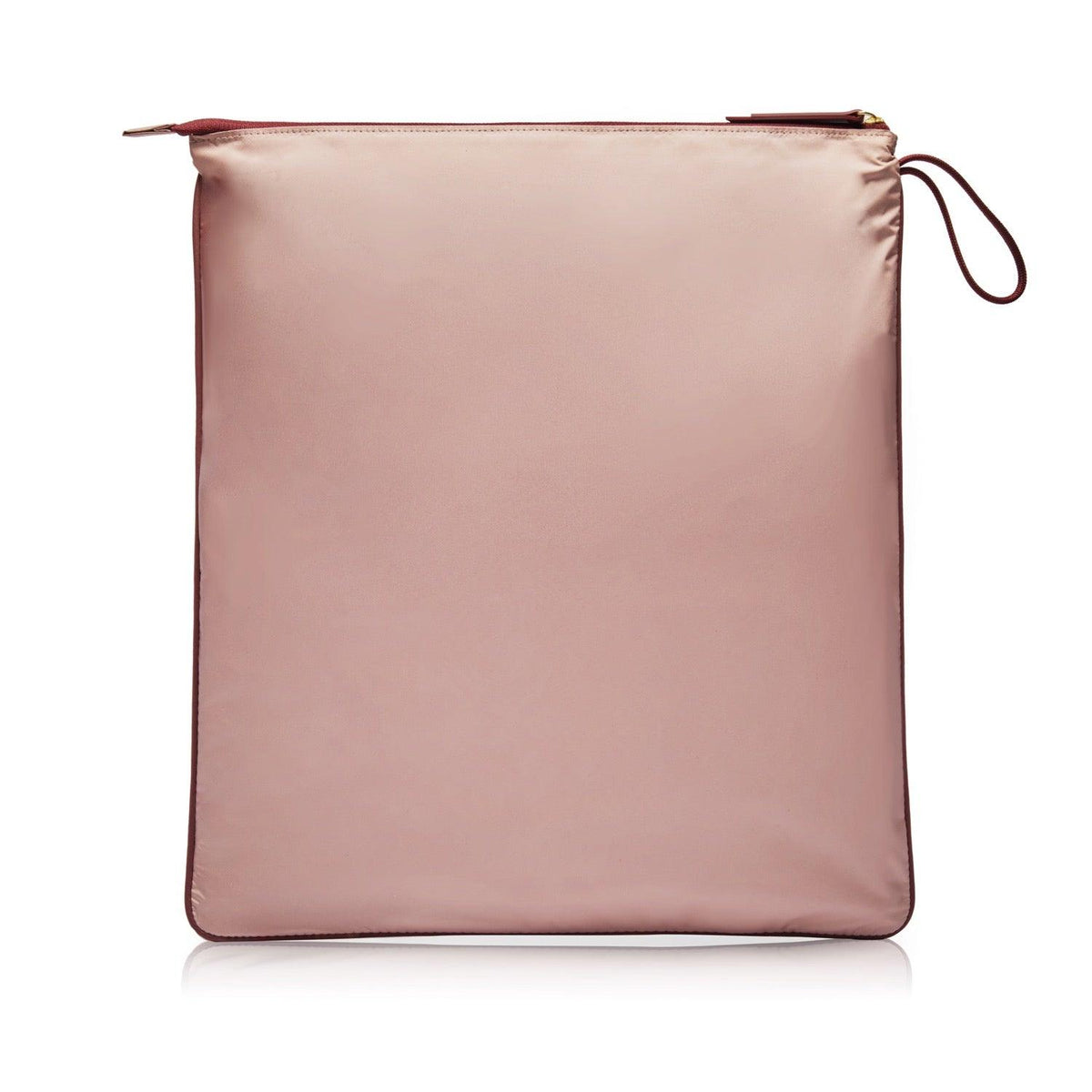 Back view of Sweat Bag in soft pink and burgundy showing the side hook for hanging in changing rooms or lockers