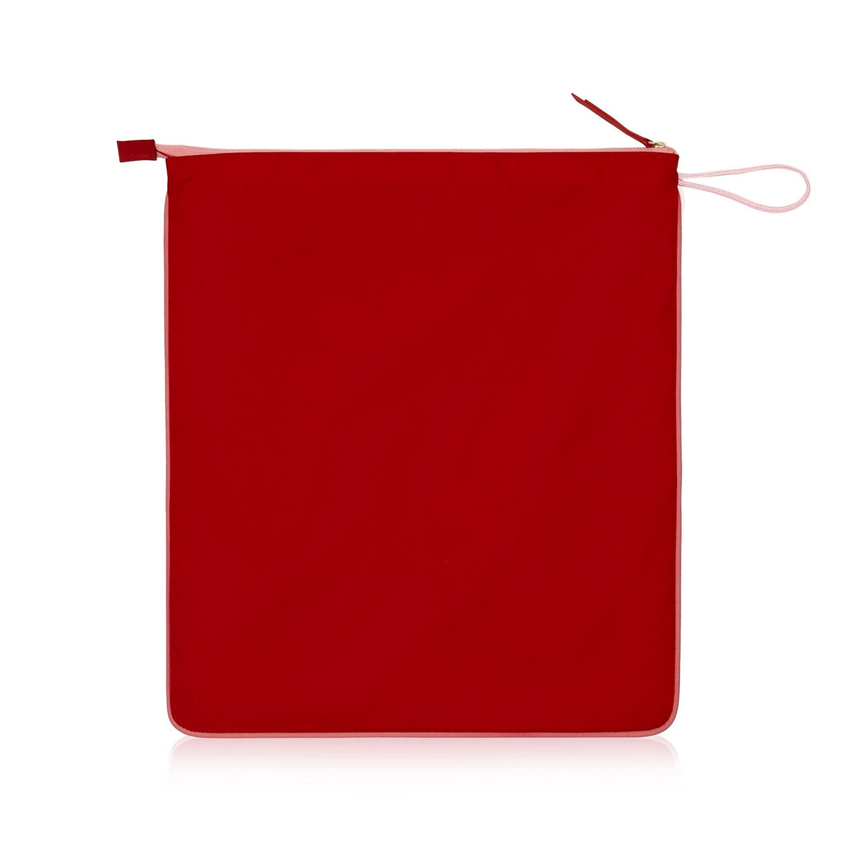 Back view of Sweat Bag showing vibrant red material with side loop for hanging in gym lockers