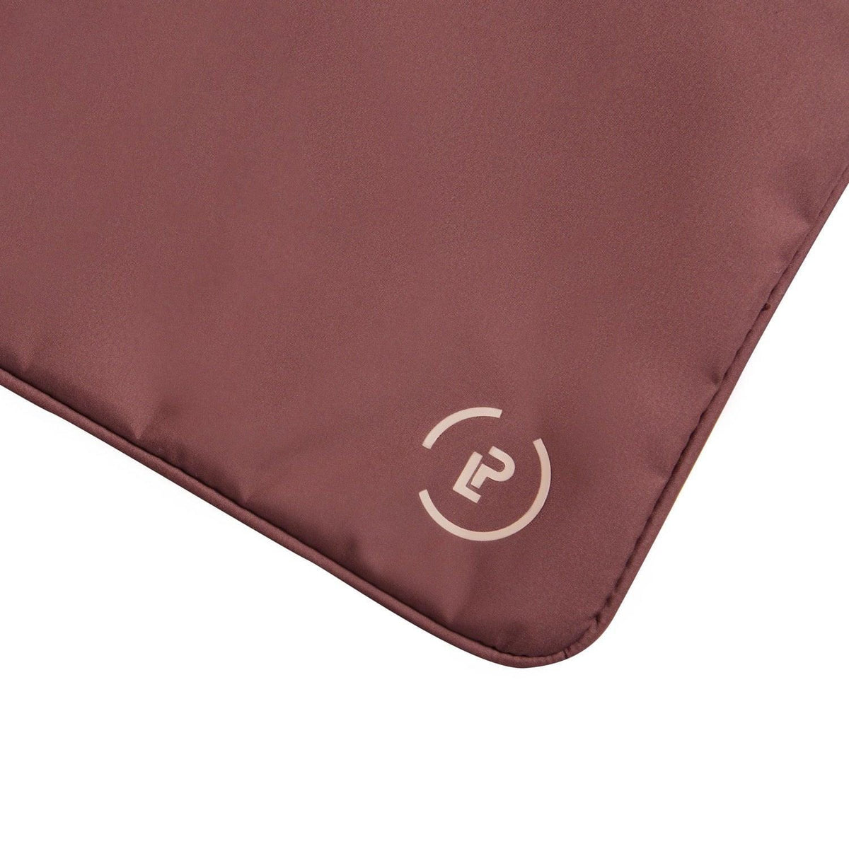 Close-up of the burgundy zip detail