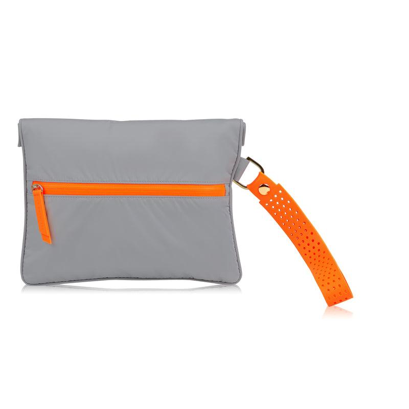 Rear view of Large wet bag in Shadow Neon Orange colourway showing back zip
