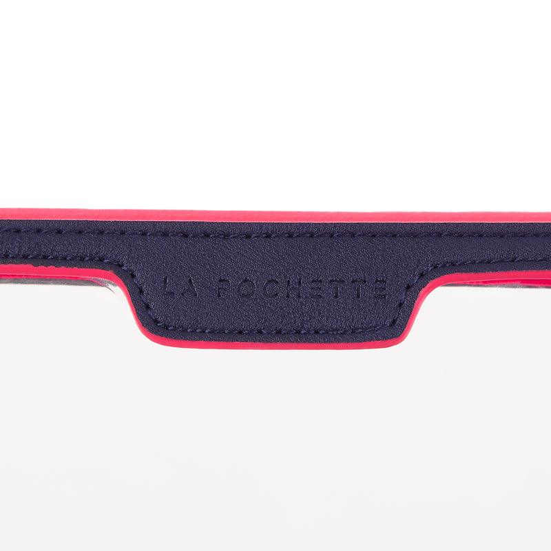 Small Anywhere Everywhere Pouch in Midnight Neon Pink colourway, showing Logo detail