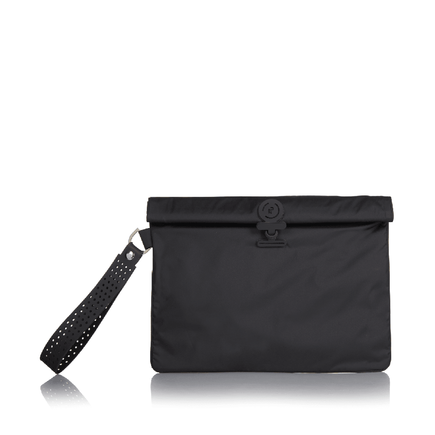 Large waterproof Wet Bag to put wet swimwear, in black with silver trims