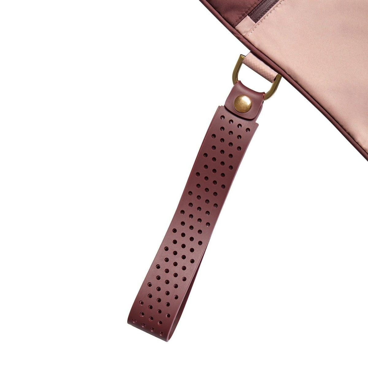 Small wet bag in Rose Oxblood colourway wristlet close up 